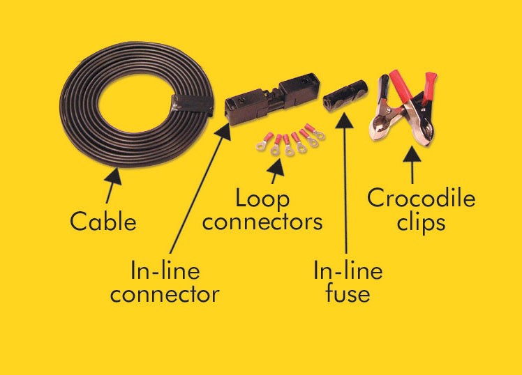 5m of UV stabilised 2-core cable with a pack of various connectors, suitable fo small solar panels